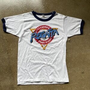Vintage Pittsburgh Three Rivers Regatta Shirt Mens Medium White Ringer 80s